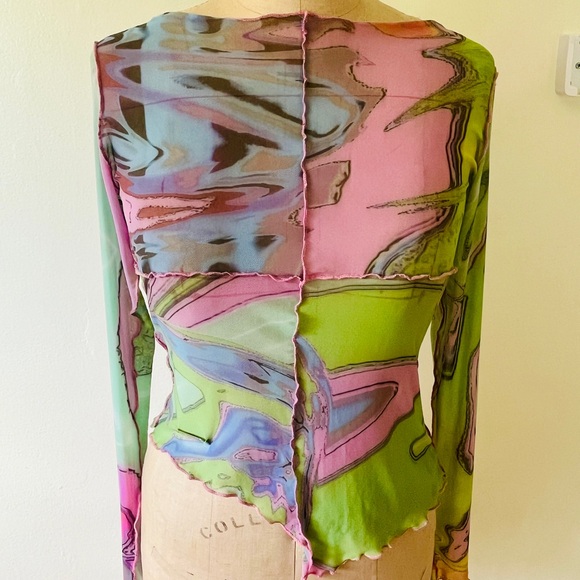 NWOT Paloma Lira psychedelic sheer asymmetrical top XL - Picture 7 of 11